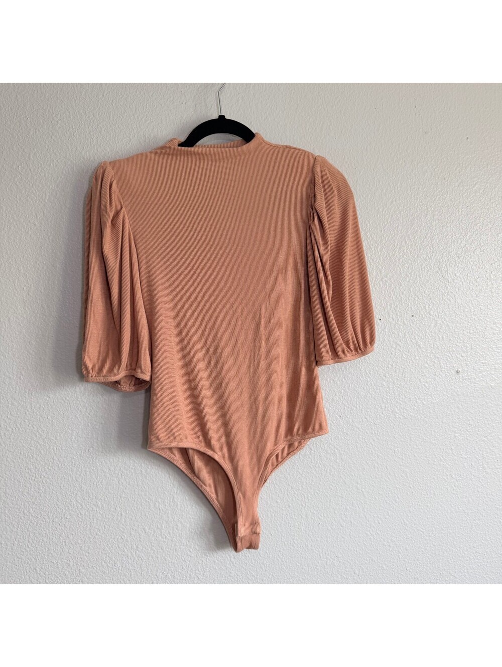 Shinestar Ribbed Puff Sleeve Bodysuit Mock Neck Dusty Rose Pink Size M